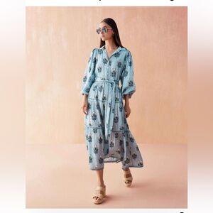 Omika Emery Dress -Milo Lake Blue Floral Shirt Dress - XL - Soft Modal